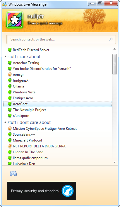 A screenshot of Aerochat's main window.