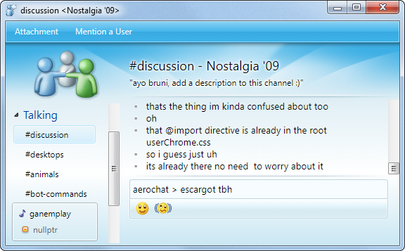 A screenshot of AeroChat's server chat window.